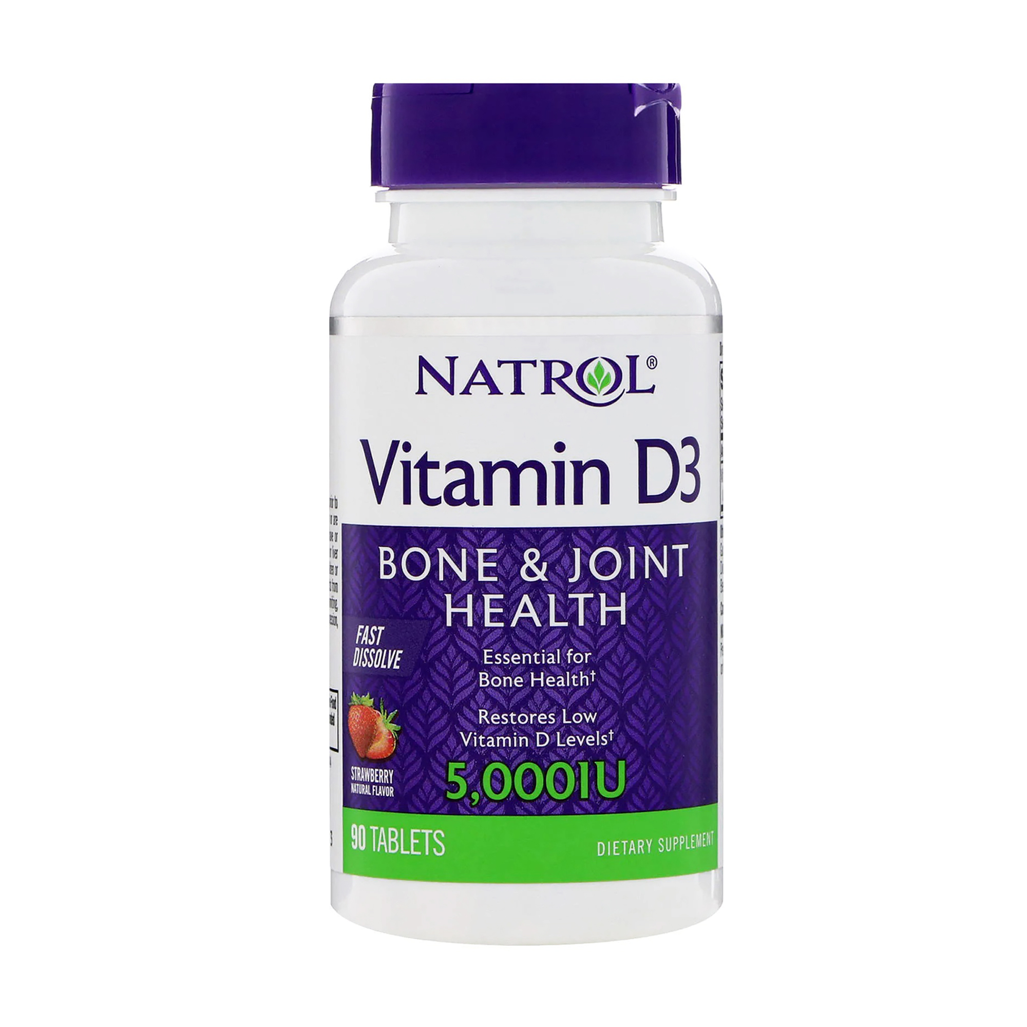 Вітамін D3 Natrol Vitamin D3 Bone &amp; Joint Health зі смаком полуниці, 5000 МО, 90 таблеток